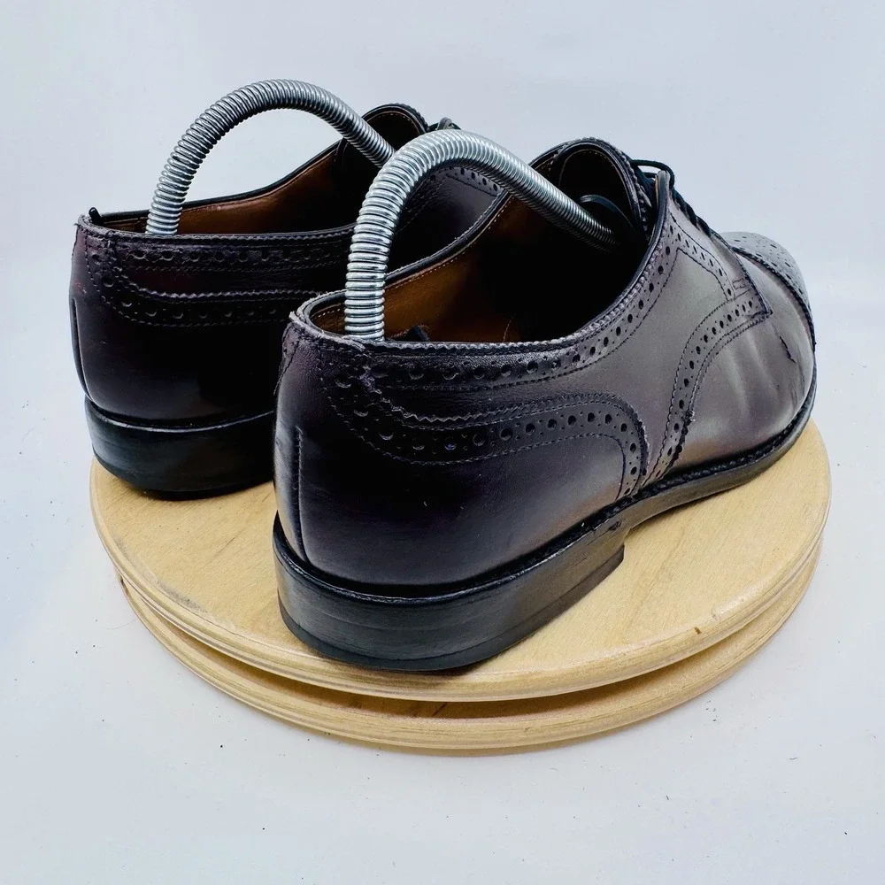 Allen Edmonds Sanford Oxfords Mens 9 C Black Leather Perforated Cap Toe Shoes